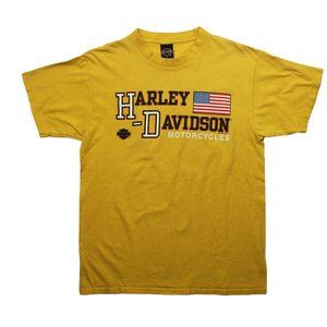 Harley Davidson Vintage 1999 Yellow Short Sleeve Moto Street Style T Shirt Top L